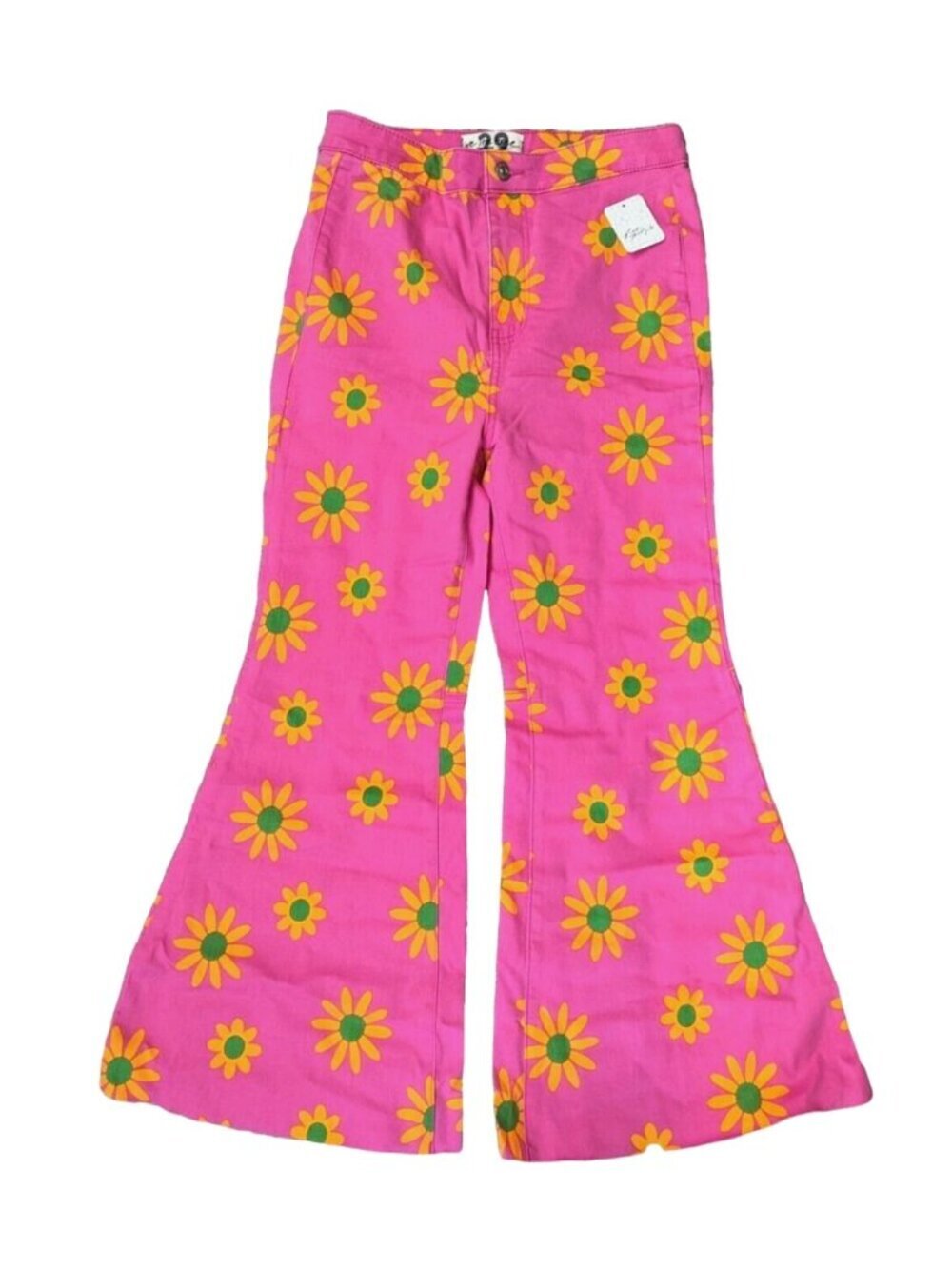 NWT Free People Youthquake Daisy Printed Pink Crop Flare Jeans 27 MSRP $98